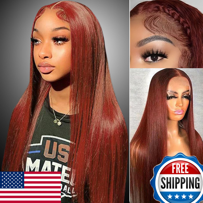 Ulovmly 5X5 Hd Lace Closure Wigs Human Hair Straight Reddish Brown Closure Wig