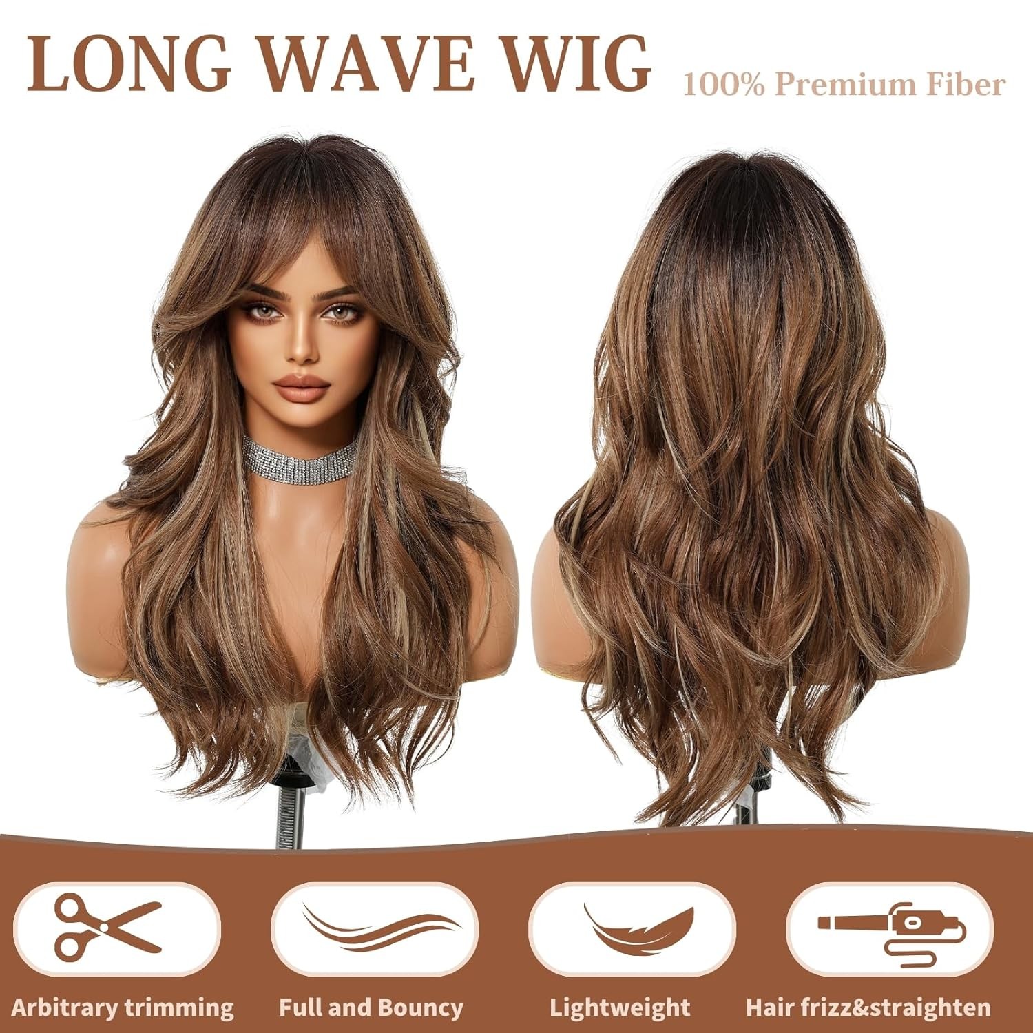 Long Brown Wigs for Women 24 Inch Long Wavy Wigs for Daily Party Use