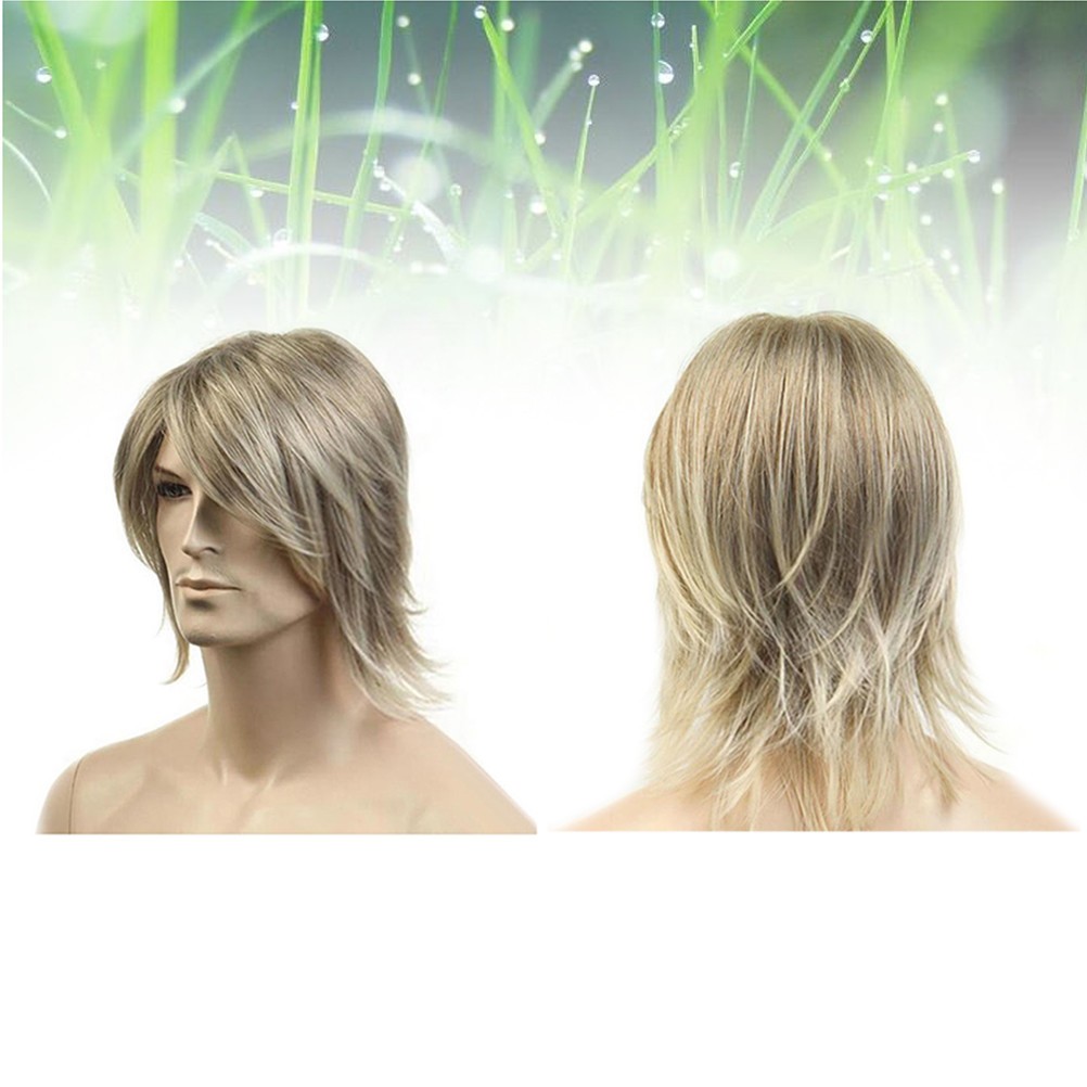 Side Fringe Short Hair Net Wig High Temperature Wire Mens Hairpiece Wigs Man