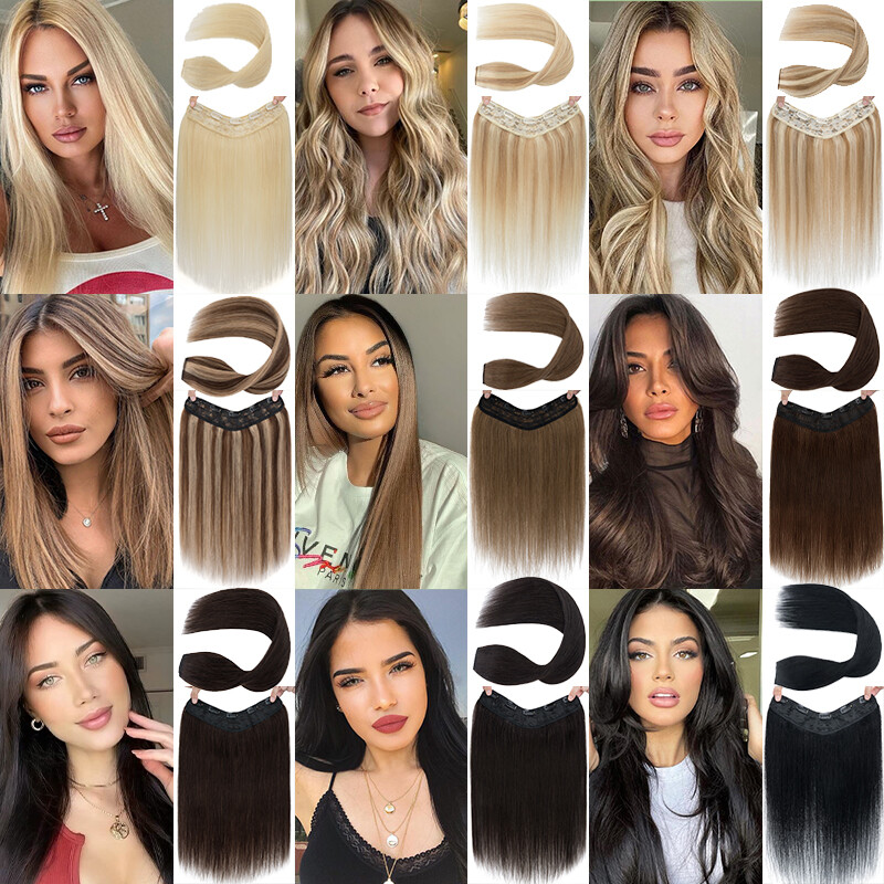 V-shape One Piece Clip In 100% Remy Human Hair Extensions 3/4 Full Head Weft