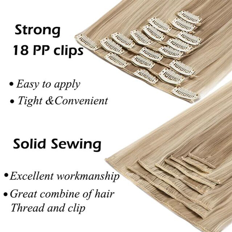 Full Head Set Clip In Hair Extensions Long Soft 100% Real Natural as Human Ombre