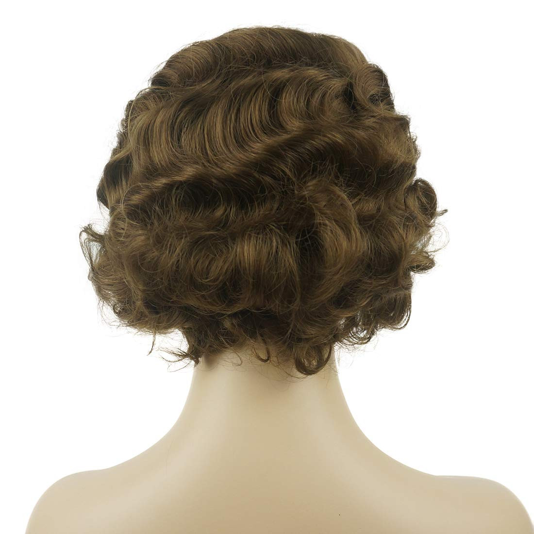 Vintage Cosplay Party Wig Short Finger Wavy Flapper Hairpiece +Free Wig Cap (Lig