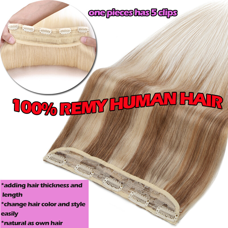 One Piece Clip In 100% Human Hair Extensions Straight/Wavy Many Color Hot Sale