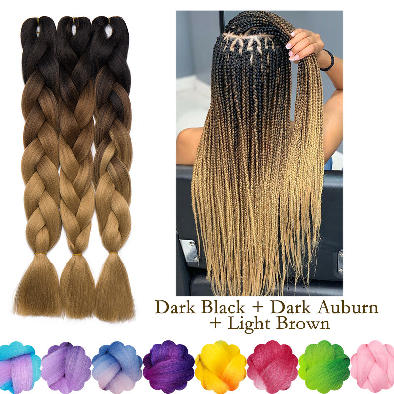 US 24″ Braiding Ombre Afo Jumbo Braids Hair Extension Synthetic For Woman Brown