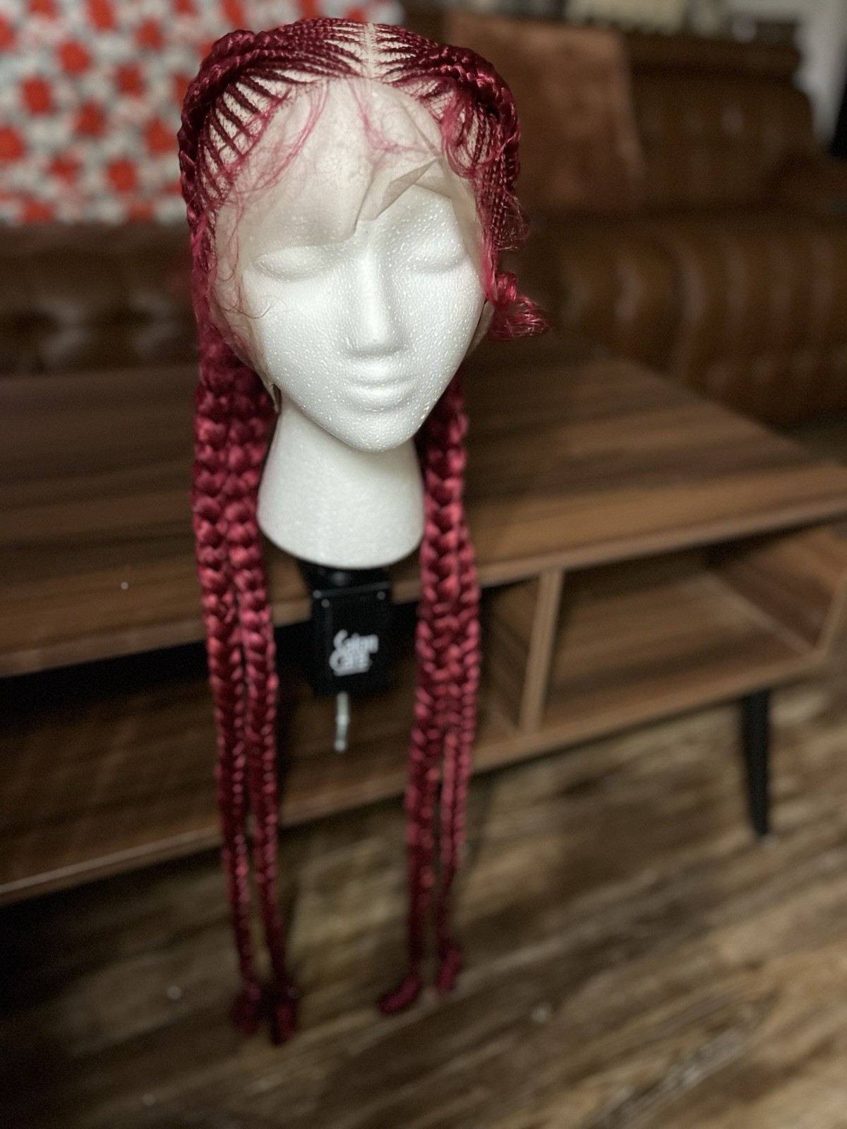 Burgundy braided wig Double feed