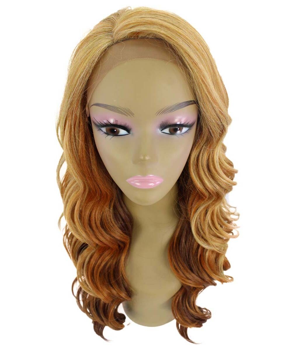 Lucinda Wavy 23 Inch Long 4X4 Hand-Tied Lace Front Wig, Strawberry Blonde