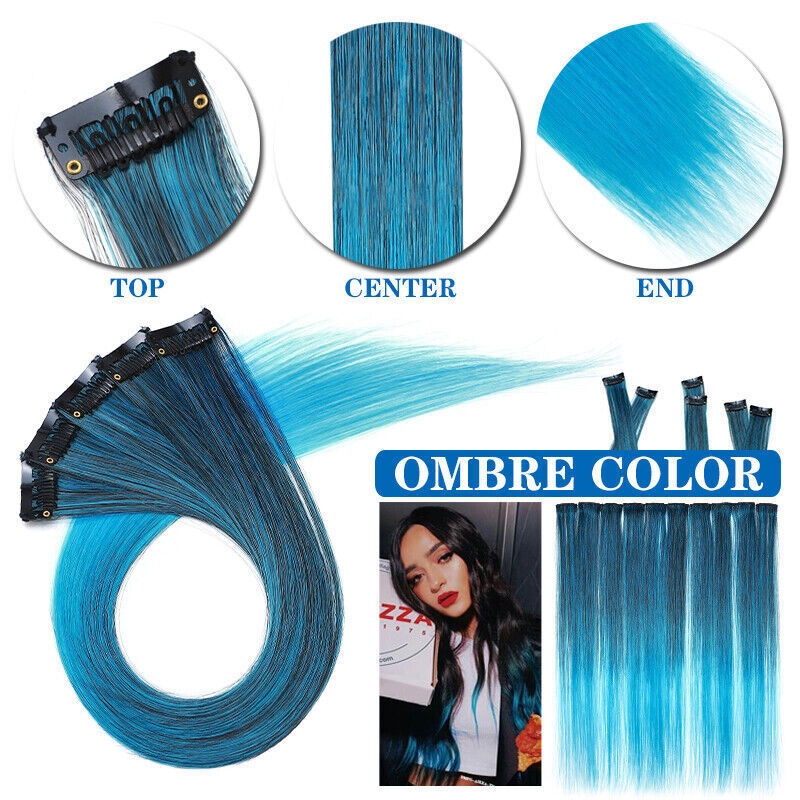 22 Inch Colored Clip in Hair Extensions 10pcs Straight Hair Synthetic Hairpieces