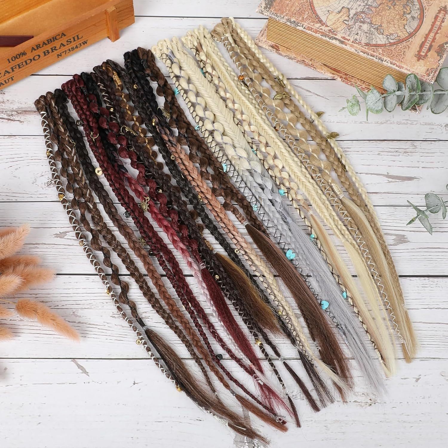 Clip in Braids Extension Boho Dreadlocks Viking Braids on Clips Medival Hair Acc