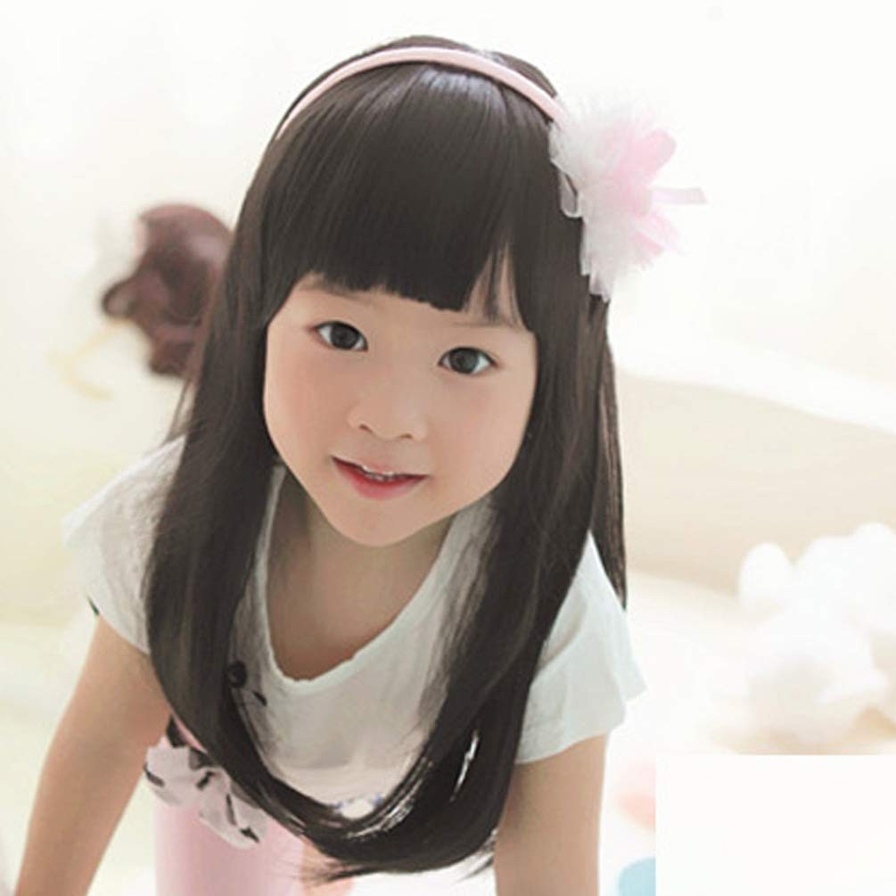 Black Straight Wig for Kids with Bangs | Heat-Friendly Cosplay Hair