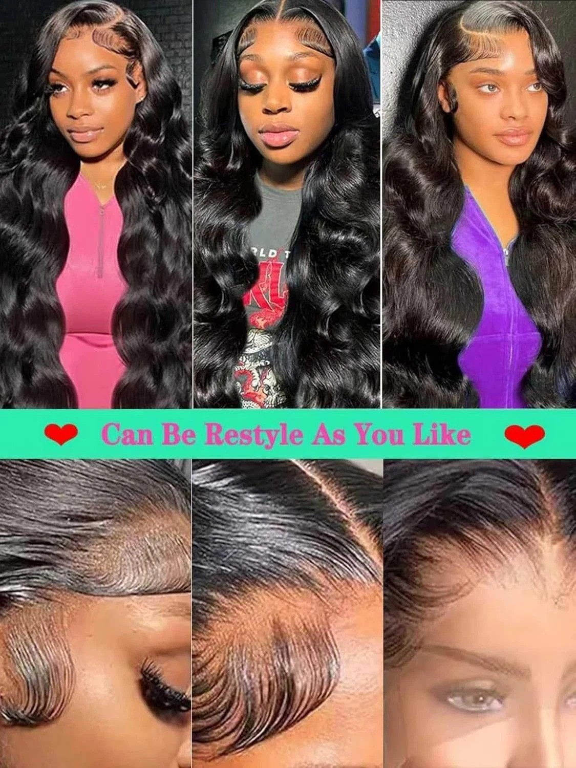 Natural Black 26 Inch Body Wave Human Hair Wig with 200% Density & Baby Hair
