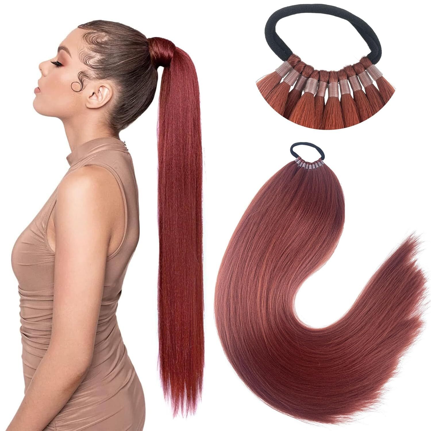 Ponytail Extension Warp Around Pony Tail with Hair Tie 24inch Long Synthetic