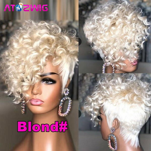 Burgundy Red Short Pixie Cut Curly Wig with Side Bangs for Women Synthetic Hair