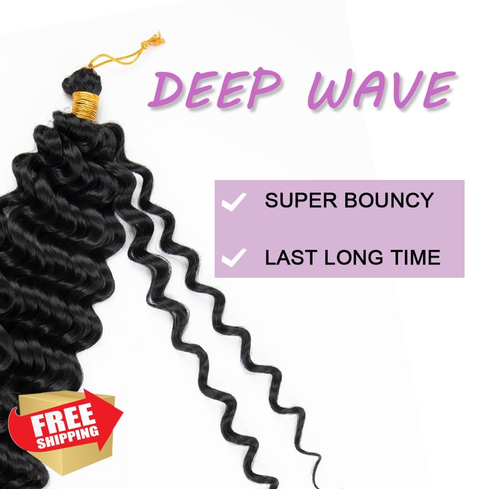 MOCCWOM #1B Deep Wave Crochet Hair 20 Inch 6 Pack