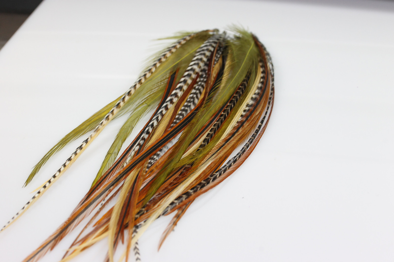 Natural Mix with Olive 8-12 Feathers for Hair Extension Bunched Together Salon Q