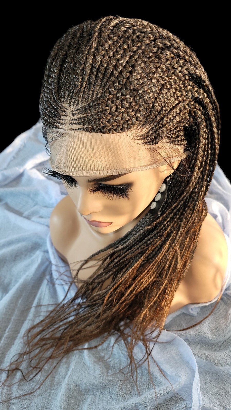 Braided Wig Full Lace Glueless Box Braids Cornrows 22″ 2/30 Ombre Handmade NWT