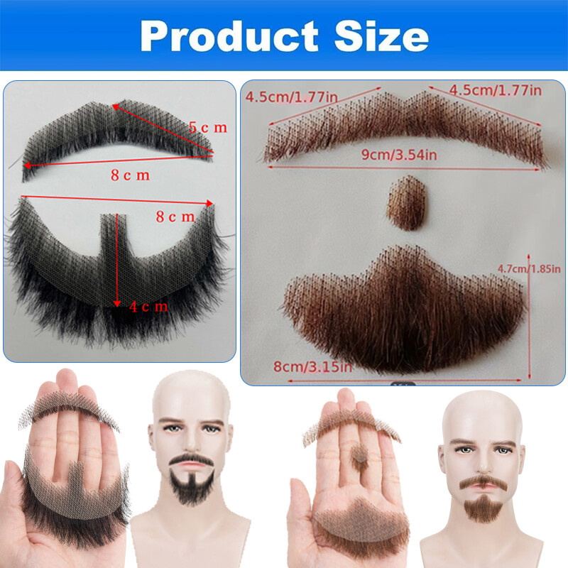 Fake Beard Human Hair Realistic Mustache Invisible Facial Hair Goatee Lace Beard