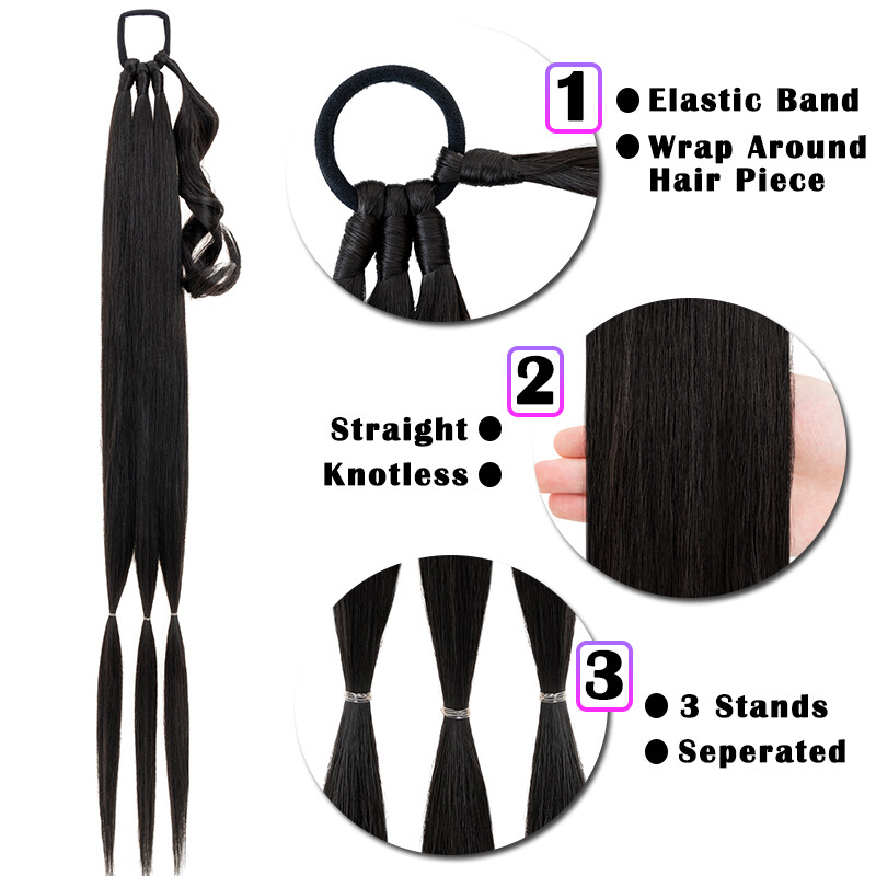 US 100% Natural As Human False Braided Ponytail Wrap On Hair Extensions Hair Tie
