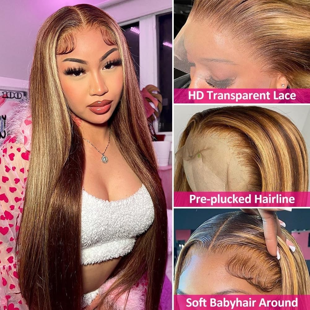 Highlight Lace Front Wig 13×4 Honey Blonde Glueless HD Synthetic 26″