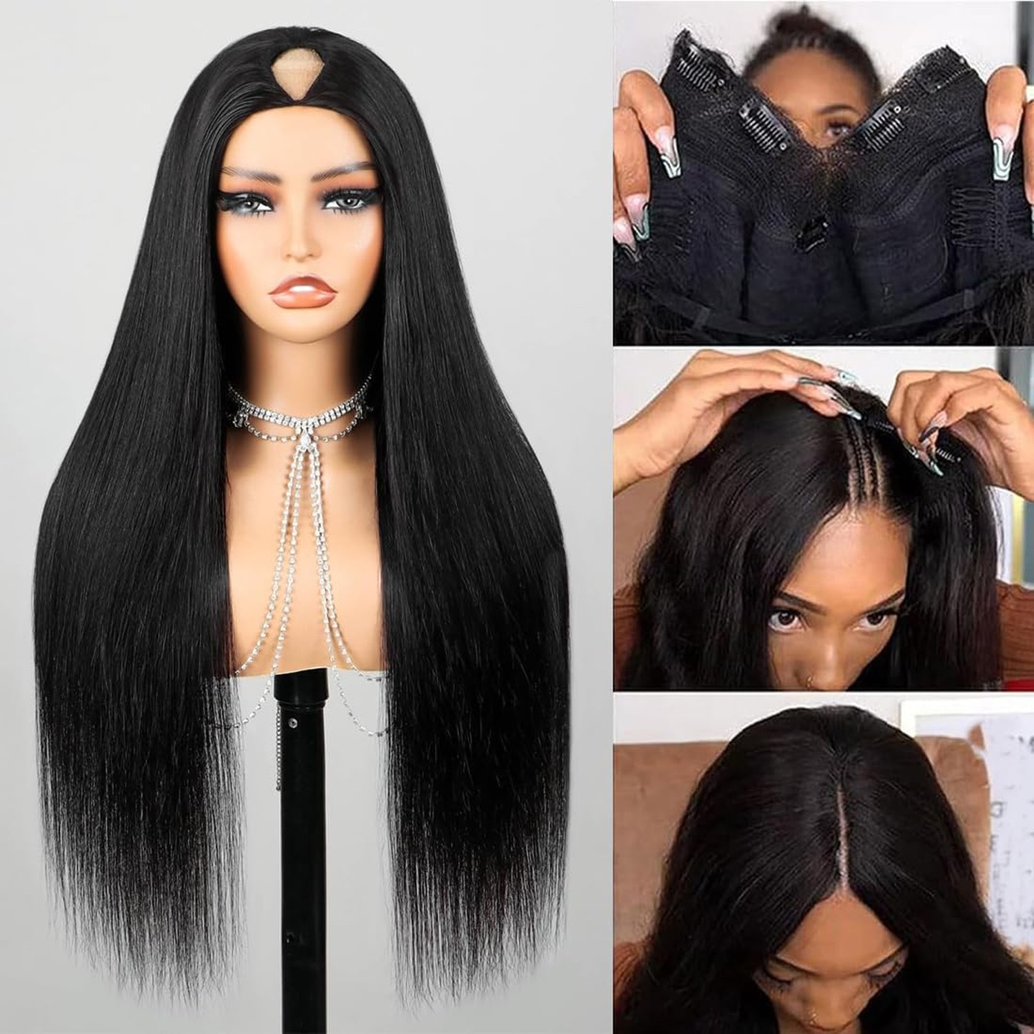 V Part Wig Human Hair Wigs for Black Women Straight V Part Wig Upgr… Fast Ship