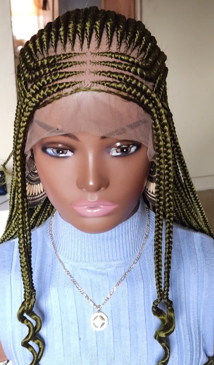 Handmade box Full Lace Cornrow wig Dark green