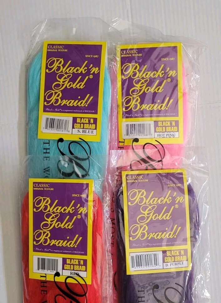 (4 MULTI PACK) BLACK’ N GOLD BRAIDING HAIR 100% KANEKALON HAIR EXTENSION SOFT