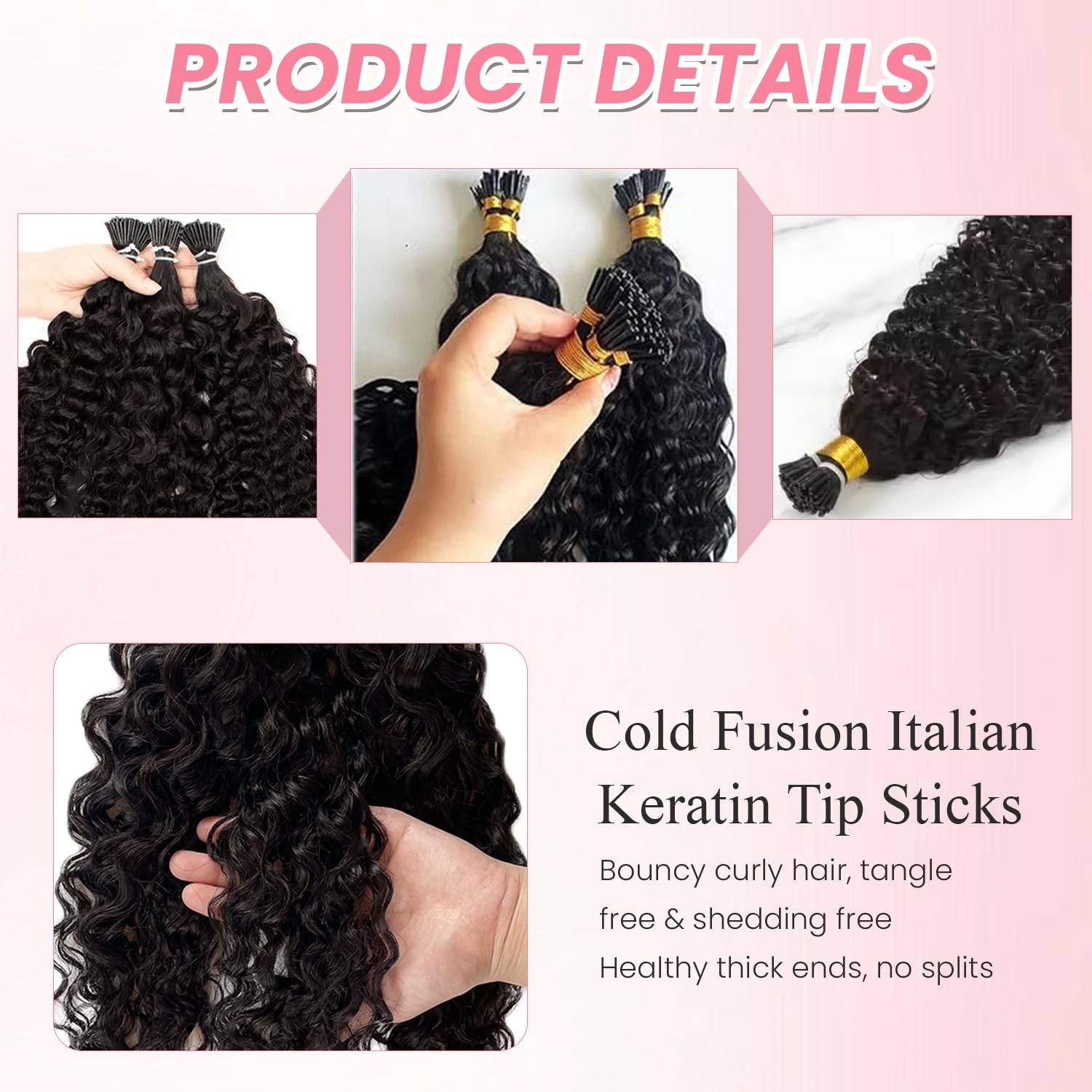 Water Wave I Tip Human Hair Extensions Cold Fusion Hair Piece Deep Curly Pre …
