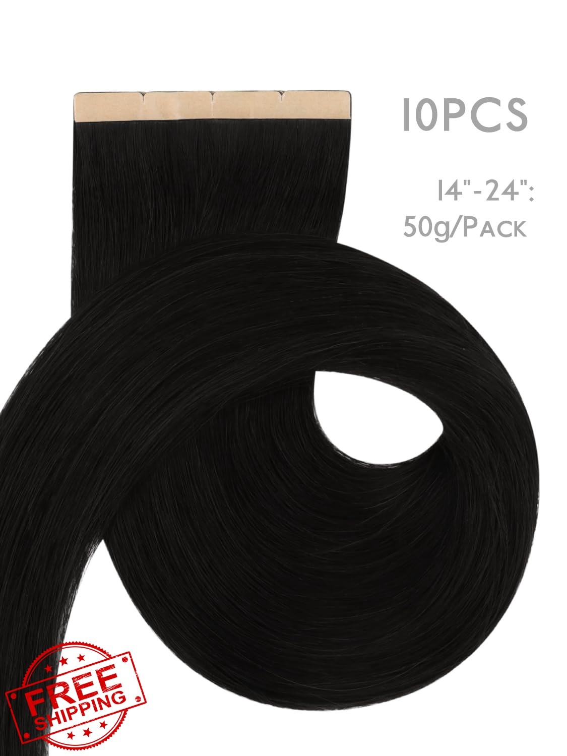 Wennalife #1 Jet Black Tape Hair Ext 18 Inch 10pc