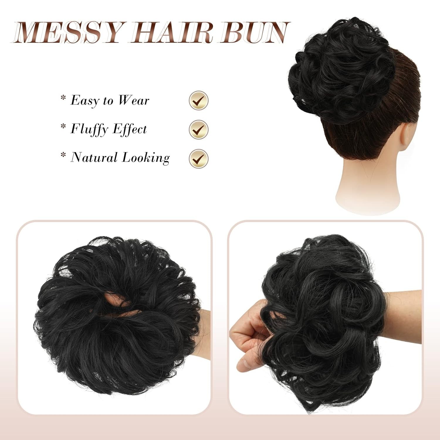 Elegant Messy Bun Scrunchies – Large Size Wavy Hairpiece for Effortless Style