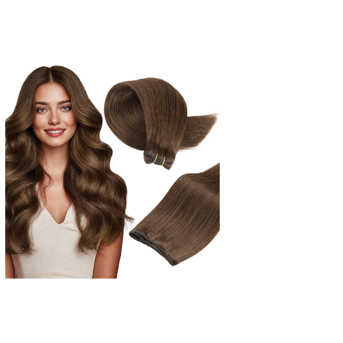 Maxita Sew In Hair Extensions Real Human Hair 16 Inch 80G Chocolate Brown Remy