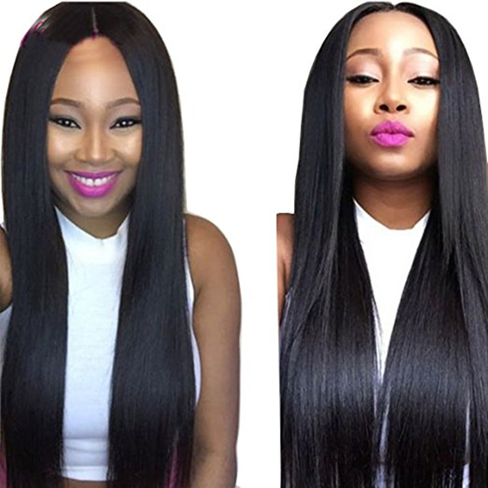 Jet Black Hair Wig Long Silky Straight Synthetic Lace Front Wig Japan Fiber Hair
