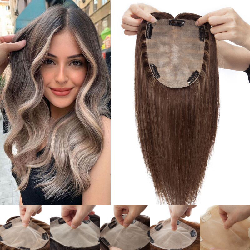 15*16cm Premium Topper Toupee Hairpiece Real Remy Human Hair Silk Base Top Piece