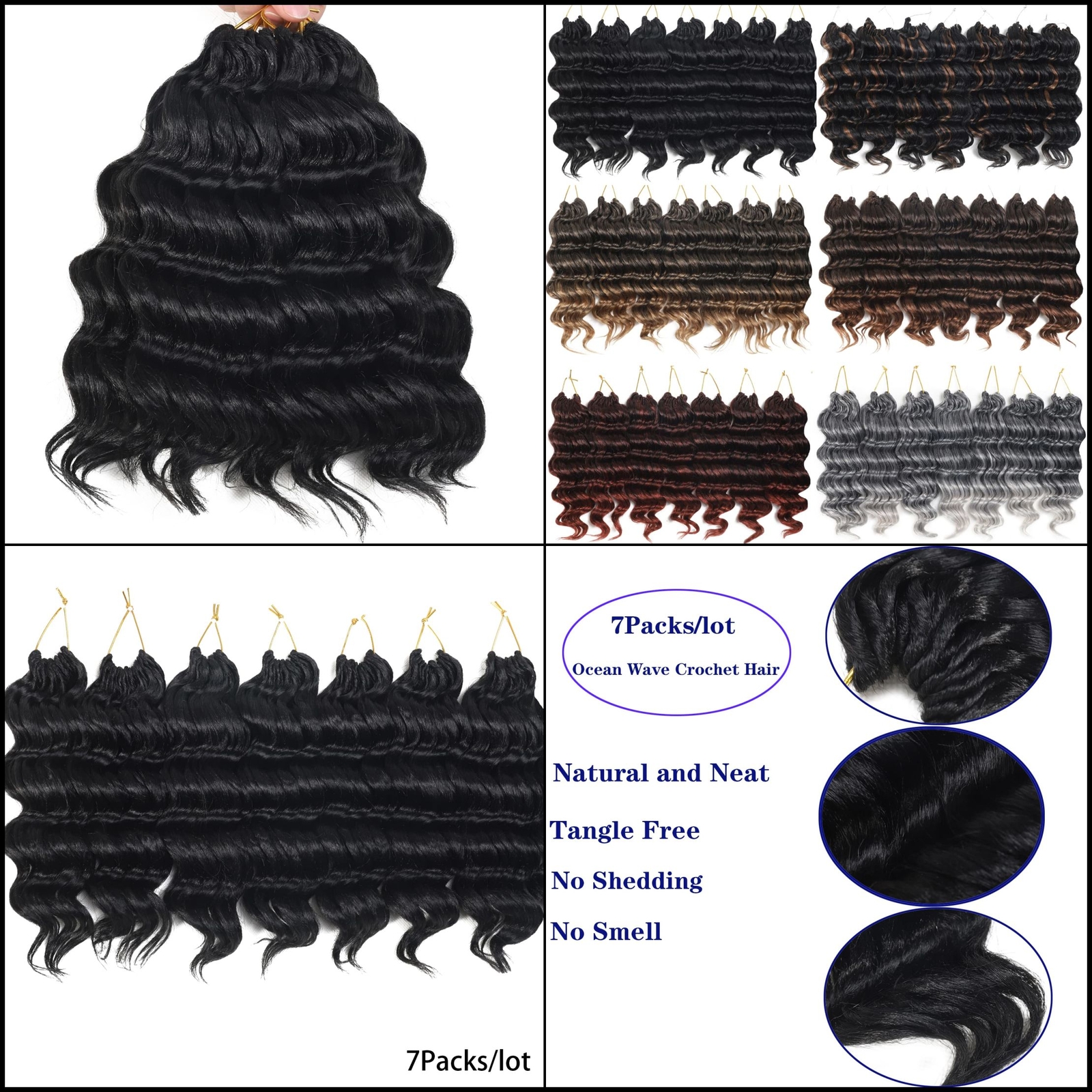 Ocean Wave Crochet Hair: Pre-Looped Curly Braiding, 7 Packs