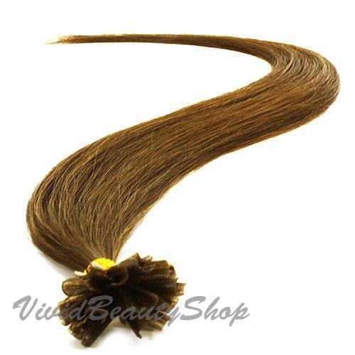 100 Pre Bond U Tip Keratin Straight Remy Long Human Hair Extension Light Brown