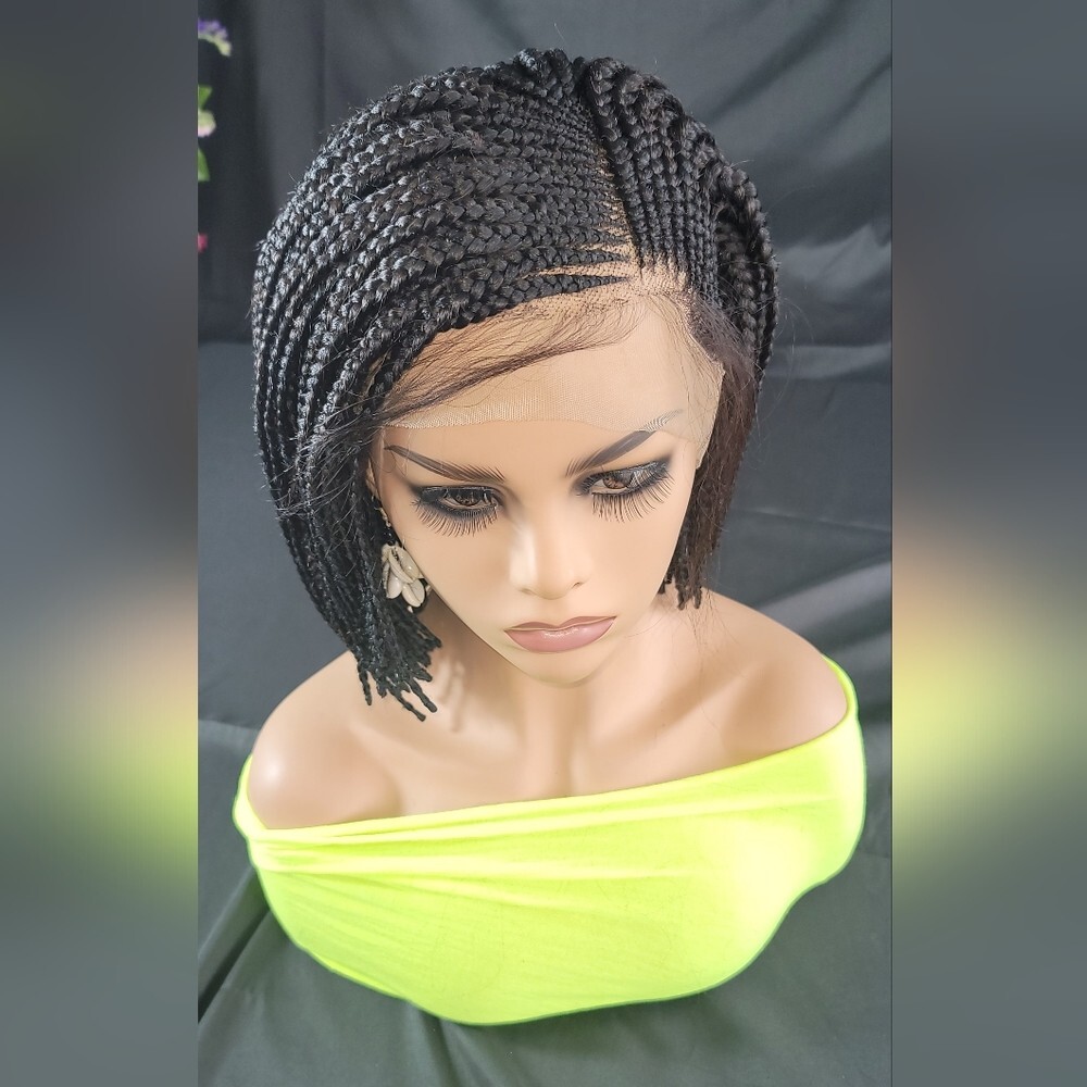Braided Wig Full Lace Bob Micro Million Braids 6″ Jet Black Glueless NWT Short