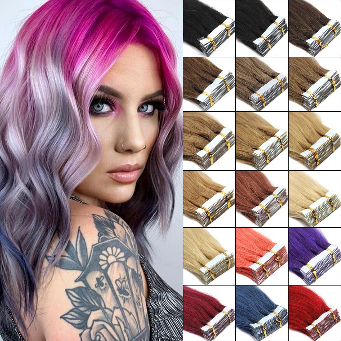 Tape in Remy Human Hair Extensions Invisible Skin Weft Tape on Thick Hair 20/40p