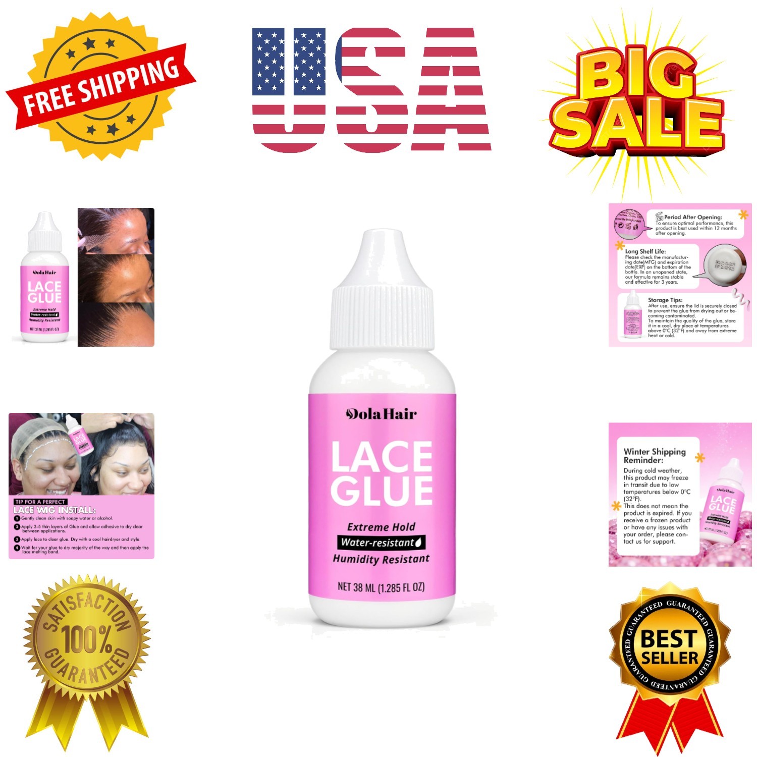 Extreme Hold Lace Glue for Wigs, Waterproof, Invisible Bonding, 1.285 Ounce