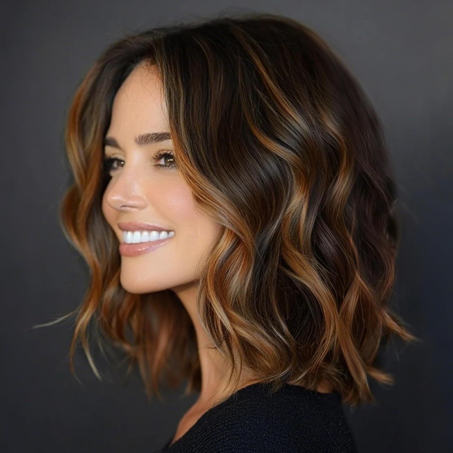 T Part Lace Front Wig Ombre Brown Water Wave Curly Wig Heat Resistant Synthetic