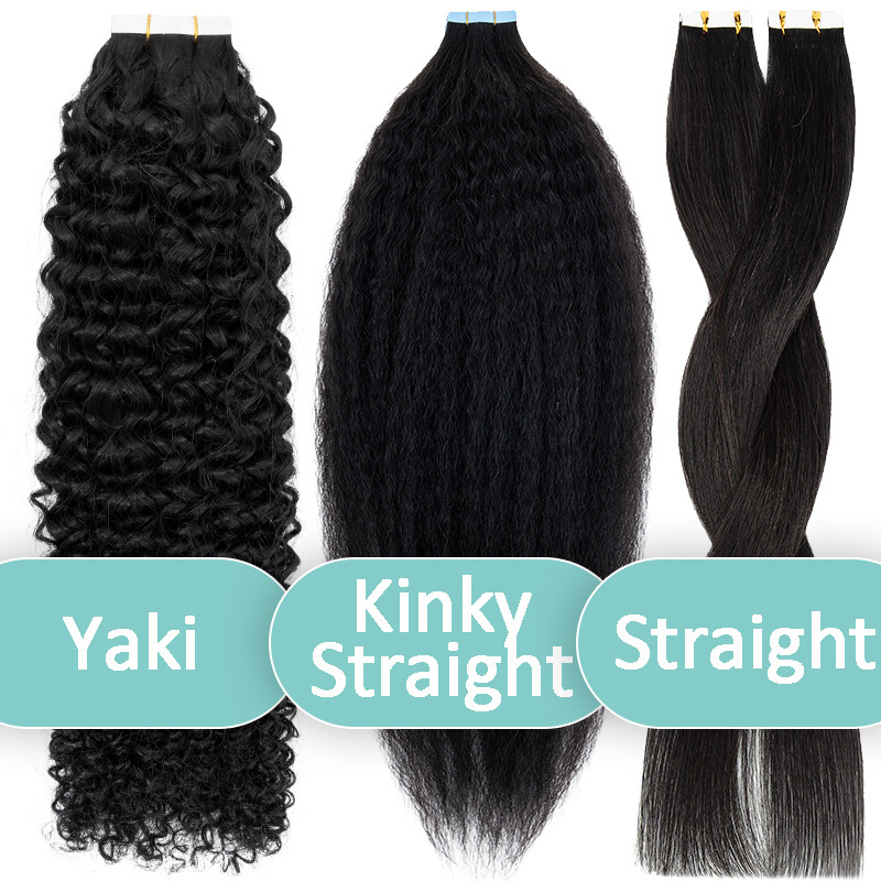 Yaki/Kinky Straight Invisible Tape In Real Remy Human Hair Extensions Skin Weft