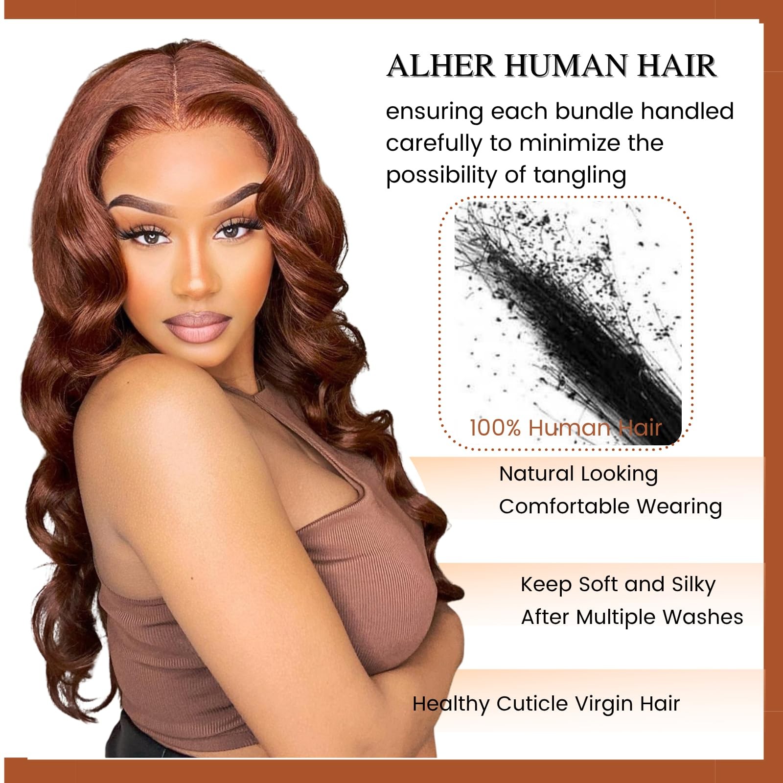Alher 33 Reddish Brown Body Wave 4X4 Lace Closure 12A Copper Brown Colored 4X4
