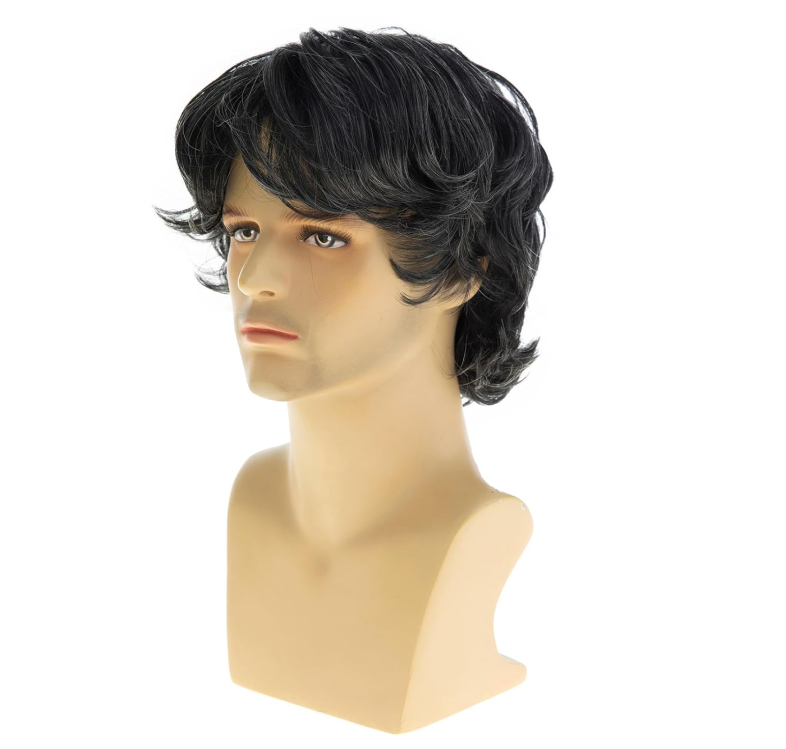 Mens Short Wavy Layered Grey Wig Synthetic Halloween Cosplay Black Grey