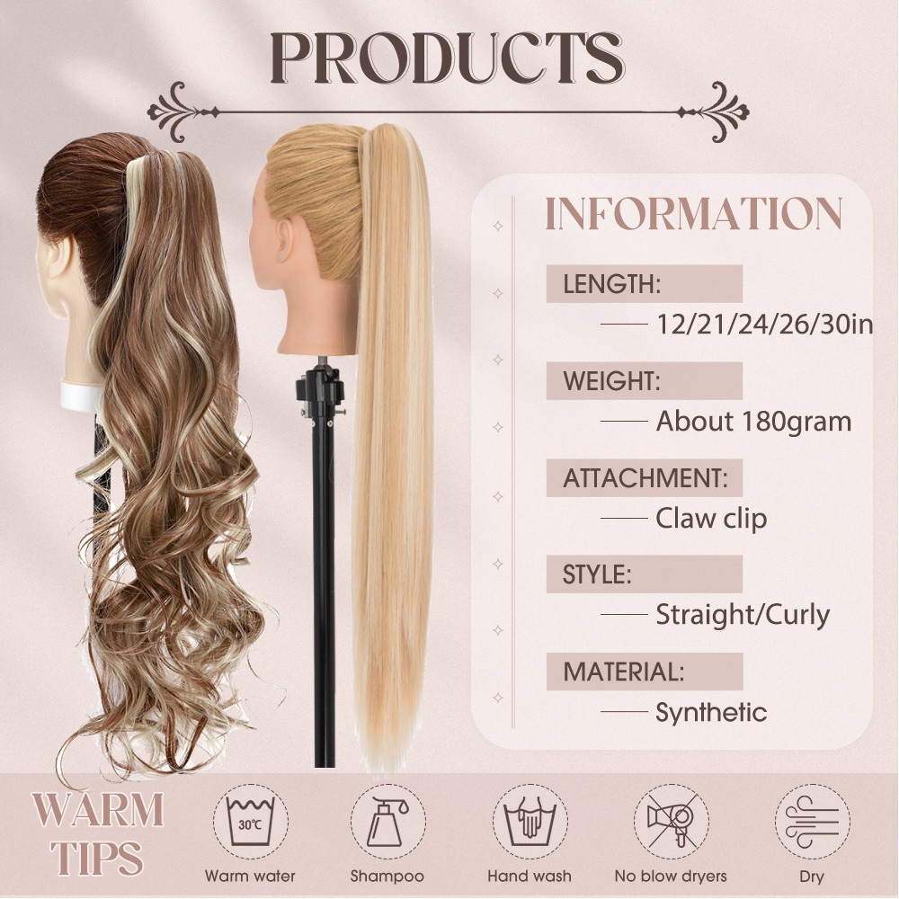 30″ Long Thick Claw Ponytail Clip In Pony Tail Hair Extension As Human Women
