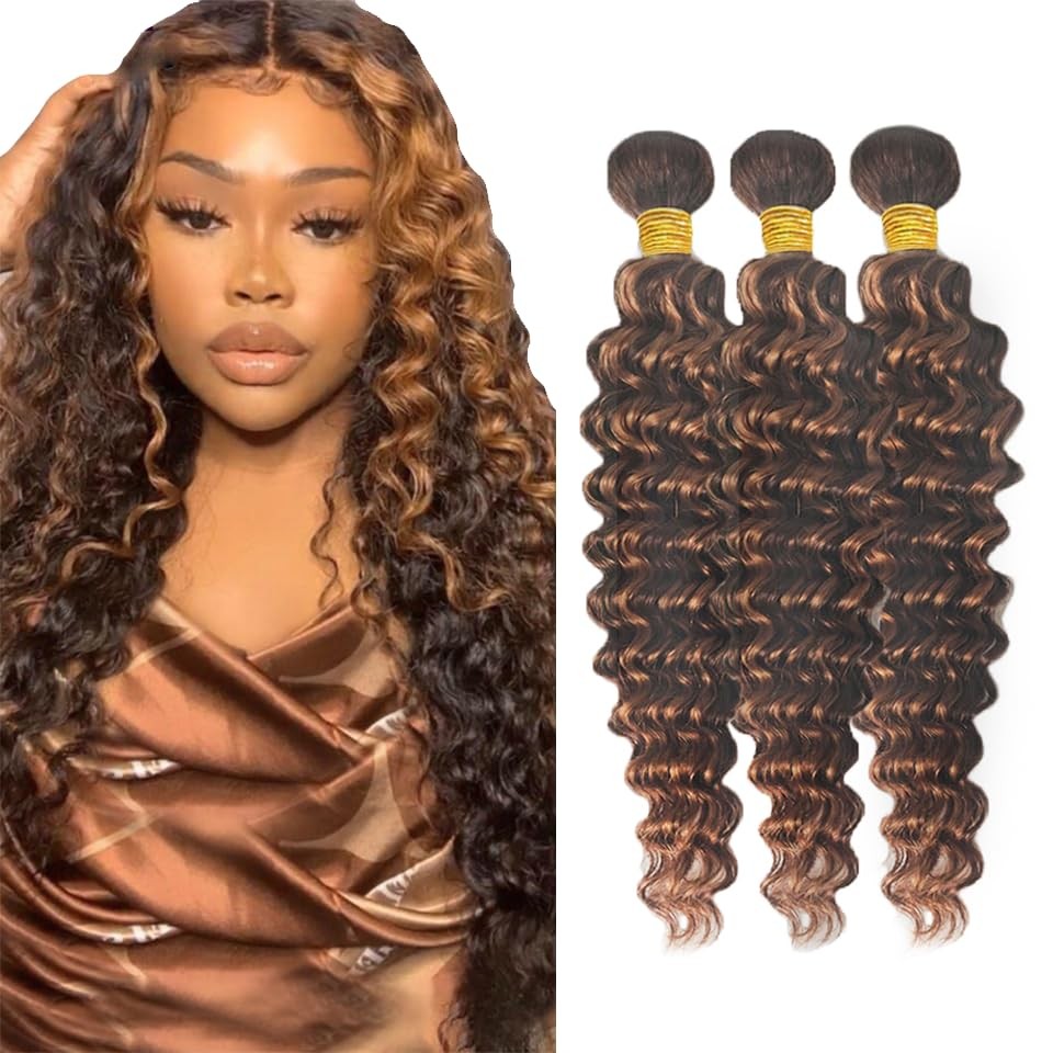 P4/30 Highlight Brown Bundles Human Hair Deep Wave Bundles 18 18 18 Inch Unpr…