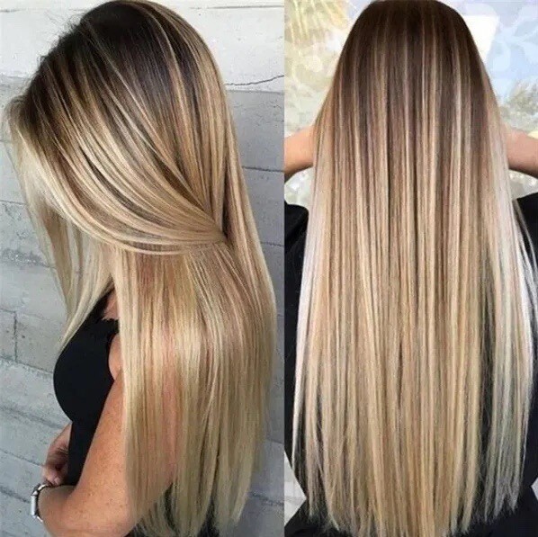 Long Ombre Brown Blonde Wig for White Black Women Dirty Blond Highlight Straight