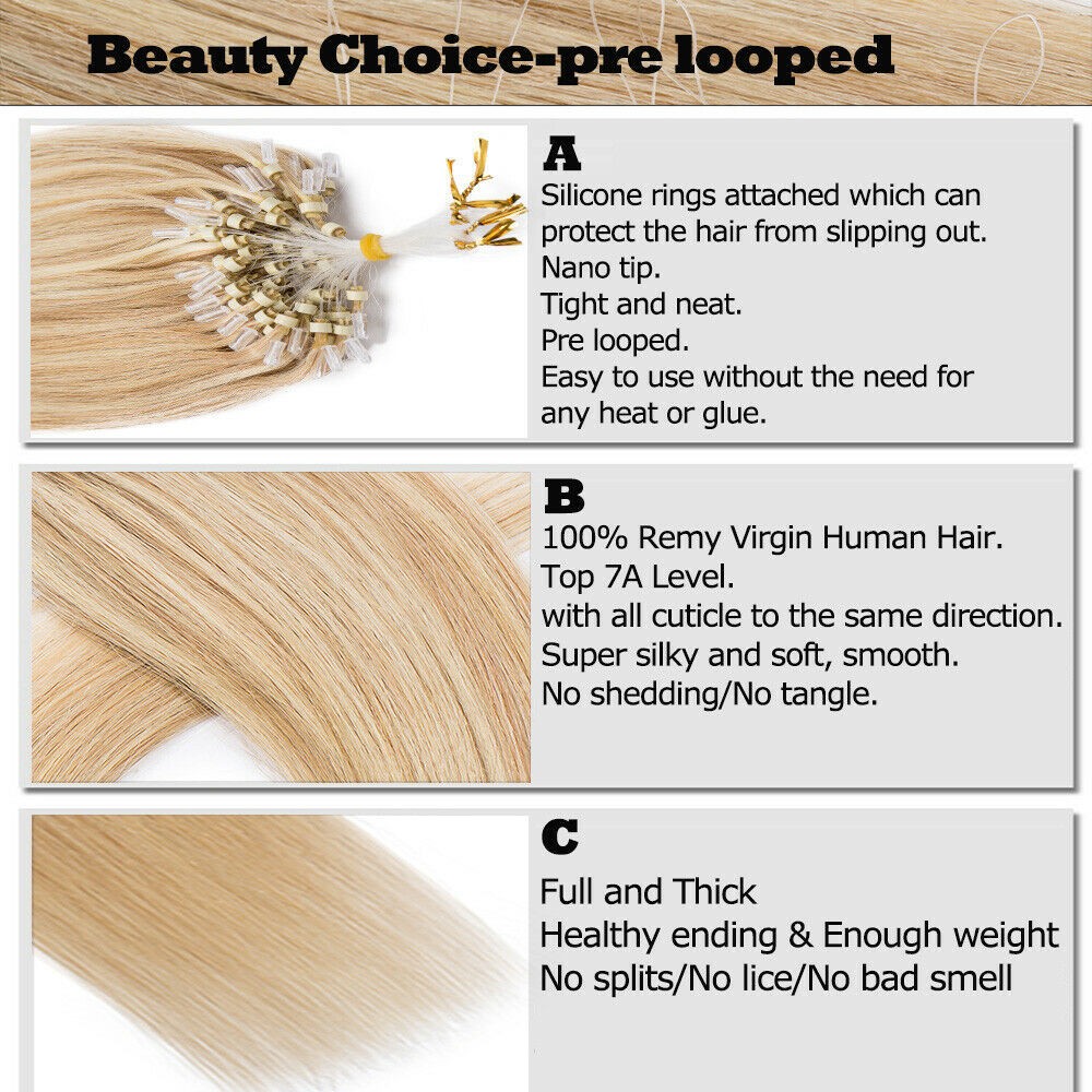 Micro Ring Loop Hair Extensions Micro Bead Tip Russian Remy Human Hair Natural