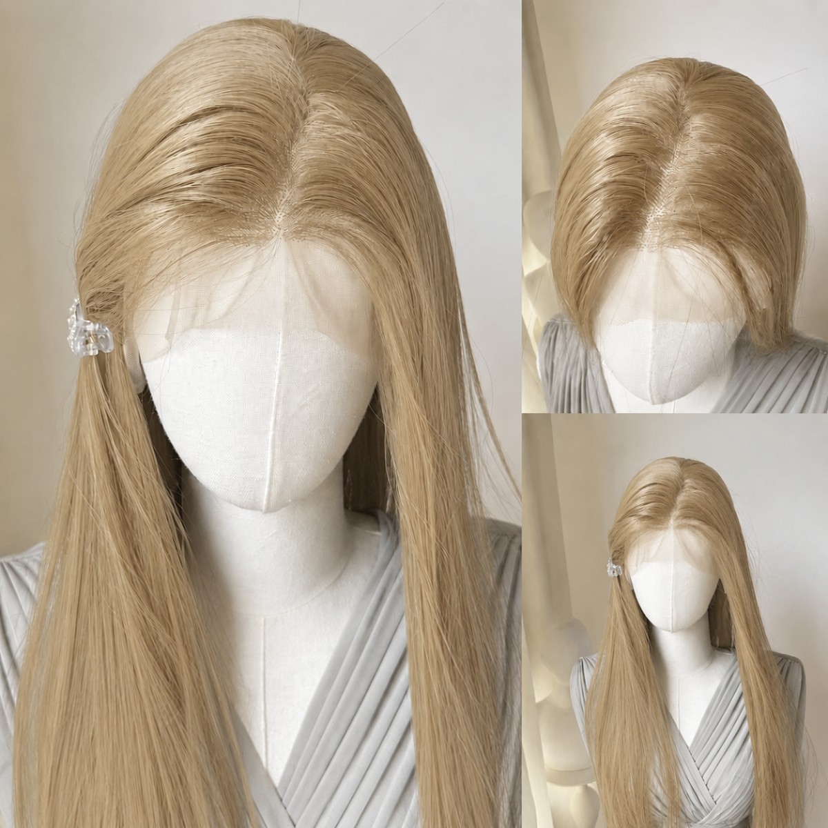 Long Straight Mixed Blonde Synthetic Hair Lace Front Wig Pre Plucked
