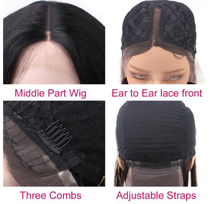 22″ Long Straight Finger Blue Black Wig 13x4tlace Front 100% Remy Human Hair Wig