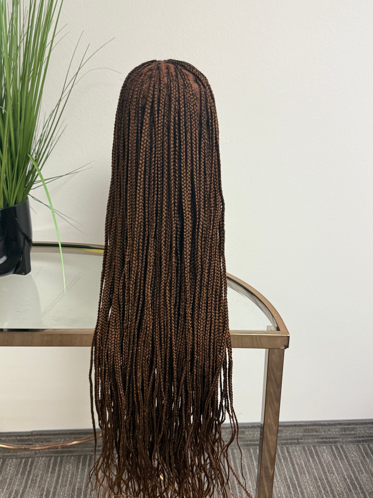 African Knotless Medium-Small Brown Braids Lace Wig 28″