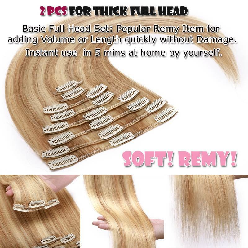 CLEARANCE Clip In 100% Real Remy Human Hair Extensions Full Head Highlight Long
