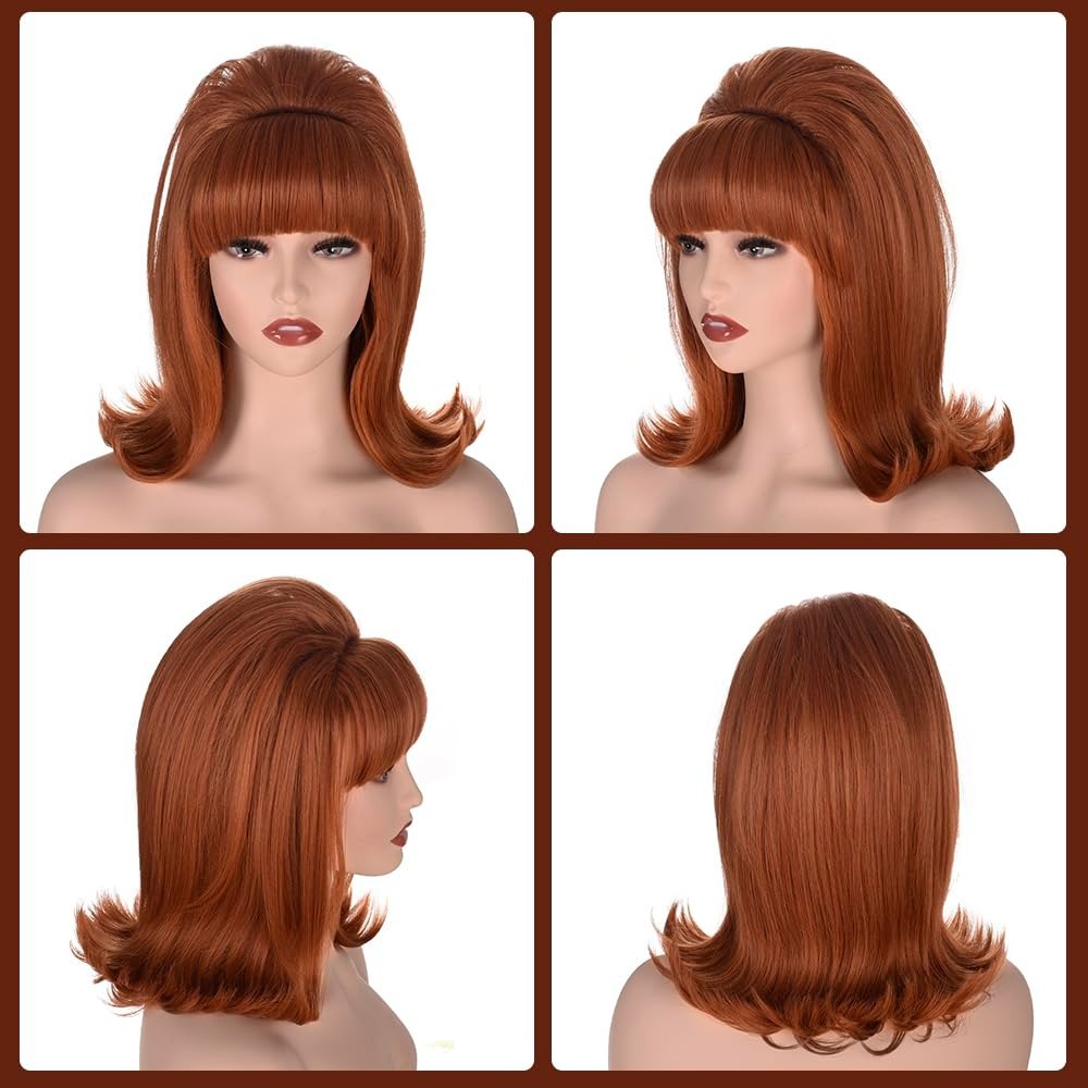 Retro 70s 60s Beehive Bouffant Wig for Women – Vintage Costume Hair with Bangs (