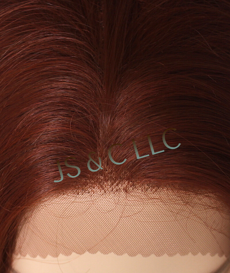 Long Straight Human Hair Blend Mono Top Lace Front Wig Brownish red 130 WBDL